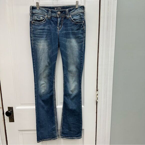 Silver Suki mid slim boot cut thick stitch fluid denim jeans women's 28 x 33 - Picture 1 of 9
